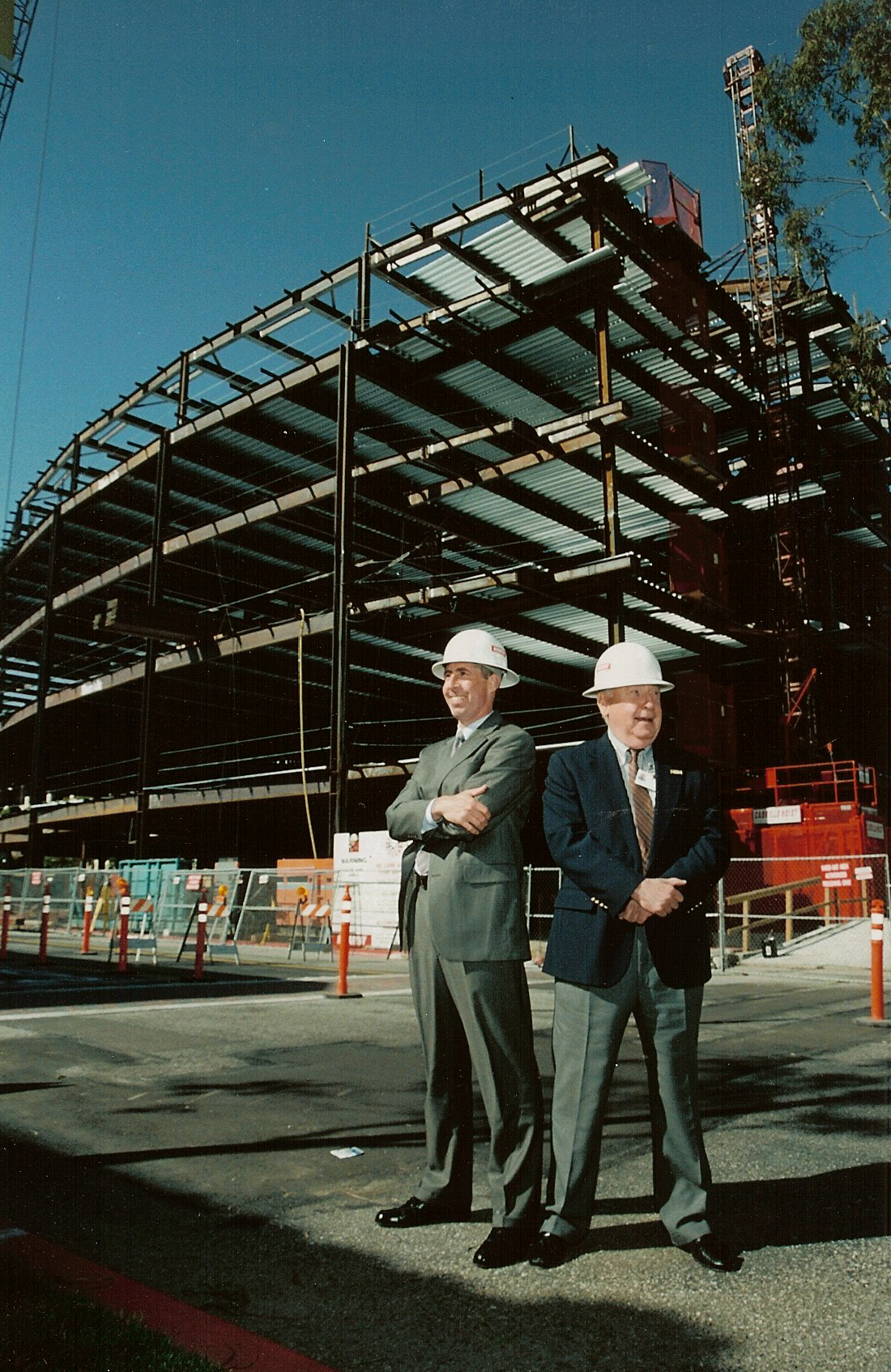 Craig Leach and George Graham on the Lundquist Tower construction site in 2005.