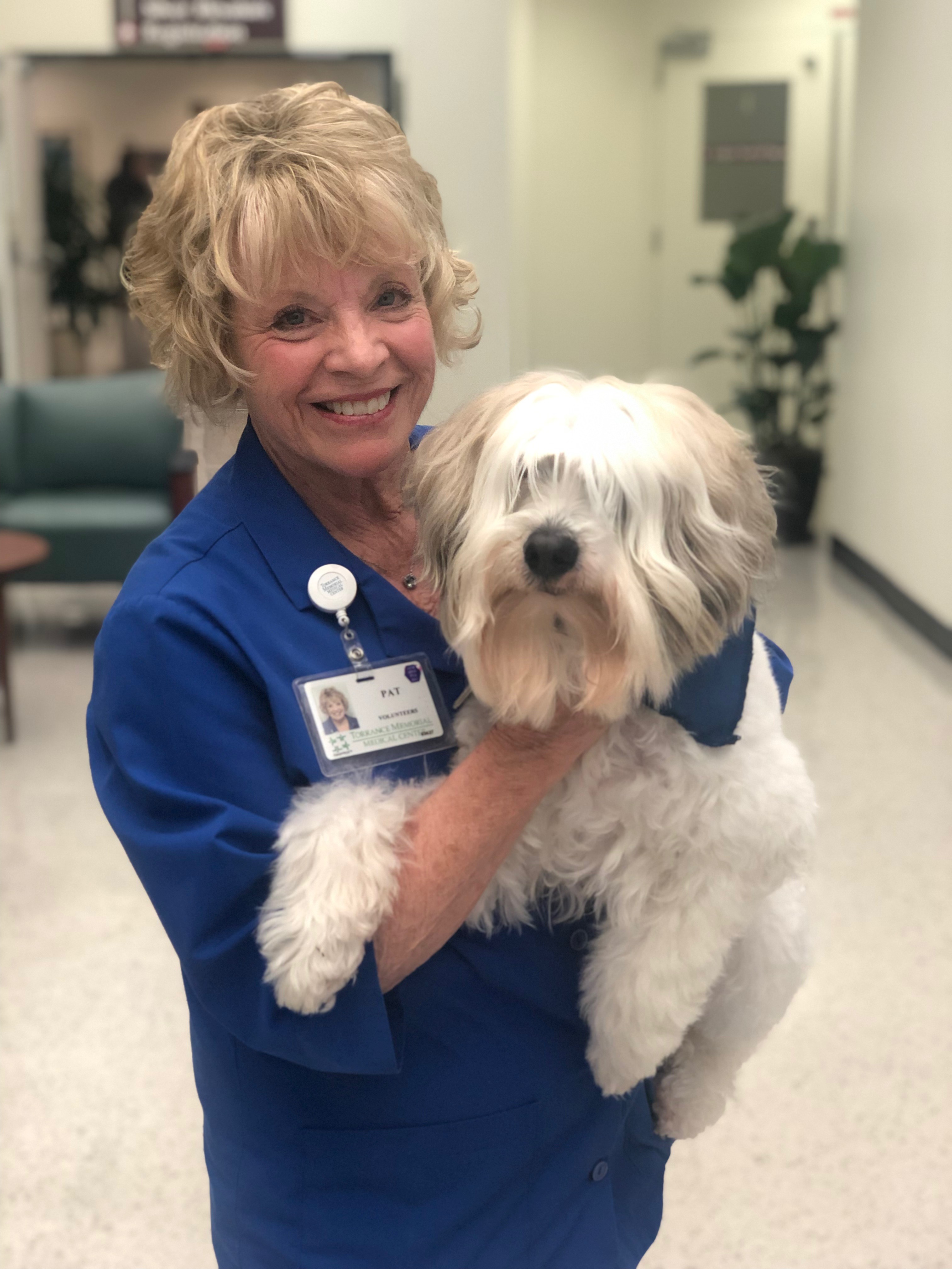 Pat Carlson and her Tibetan terrier, Quincy