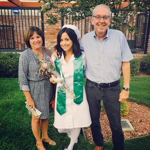 Liz and proud parents Ellen and Gerry Gendron celebrate her graduation.