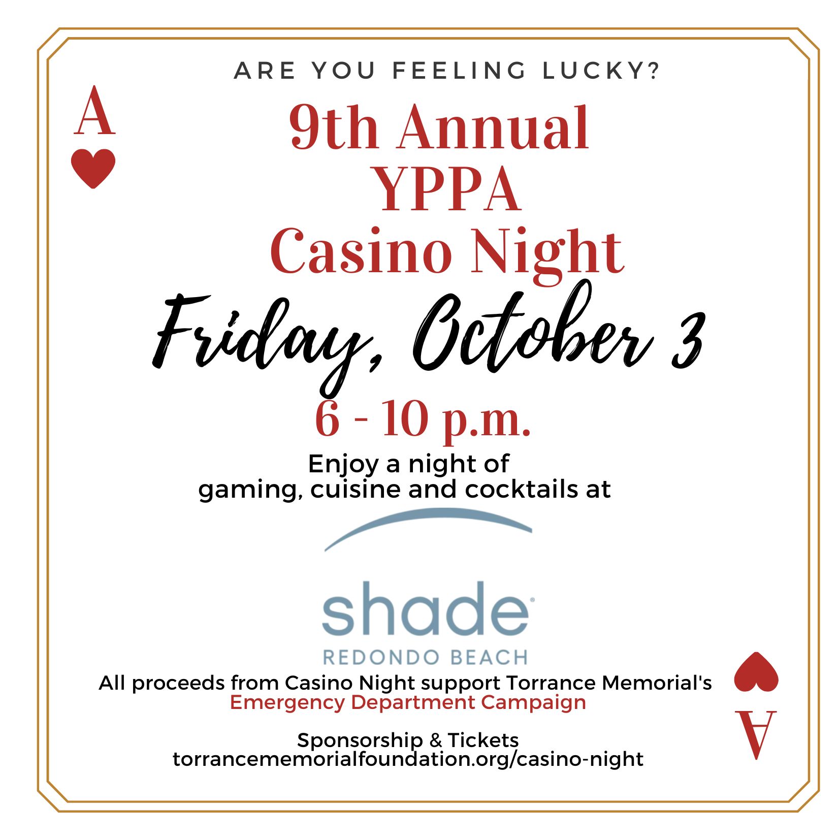 Casino Night Invite at the Shade Hotel Redondo Beach on October 3, 2025