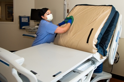 cleaning patient bed